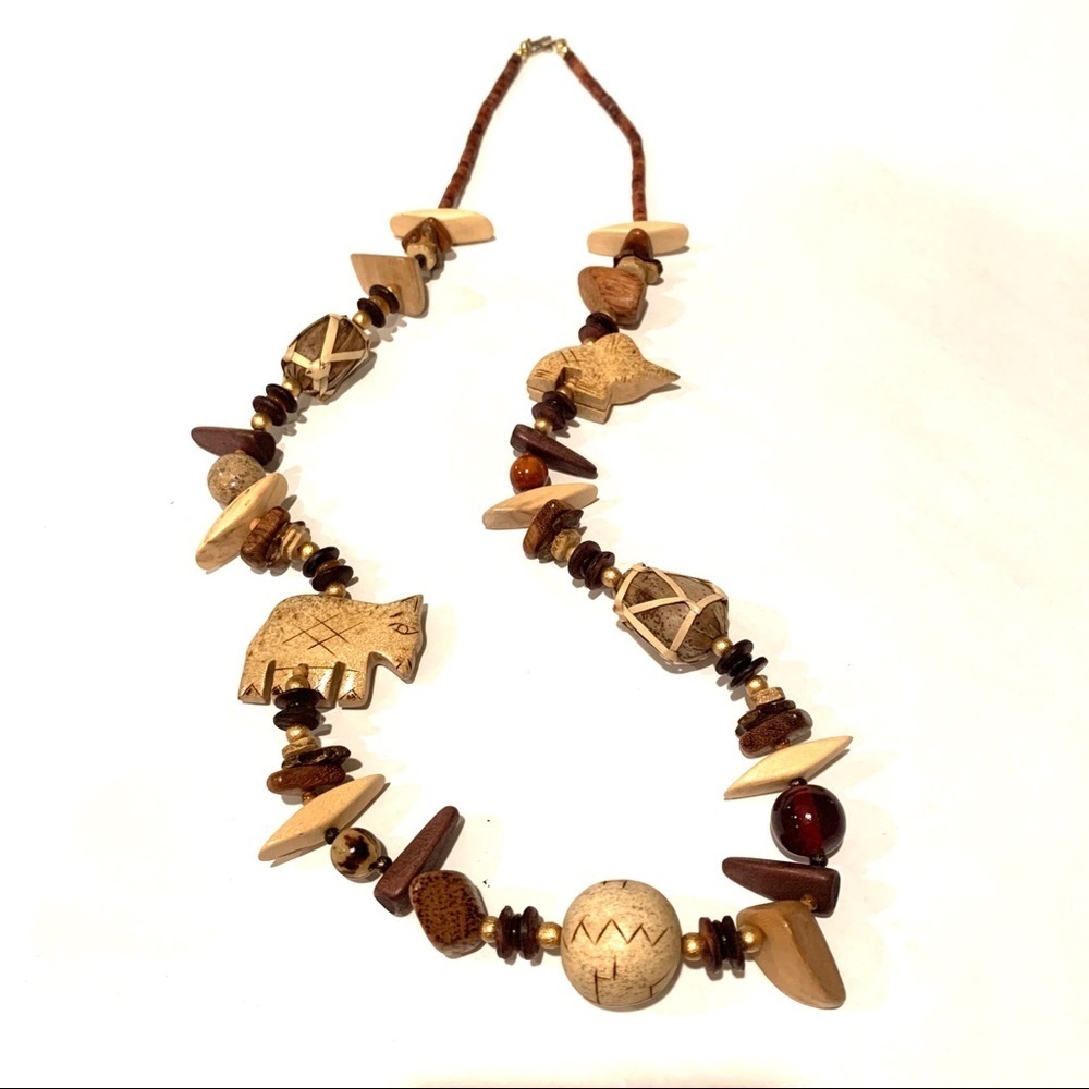 Tribal Mixed Wooden Bead Animal Necklace